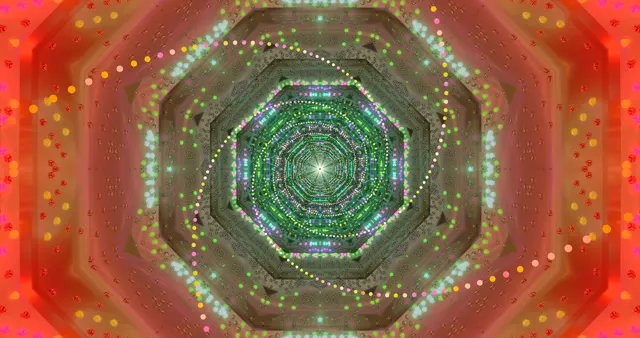 Hypnotic Neon Hexagon Tunnel VJ Loop 4K UHD 60FPS Red Green Gold